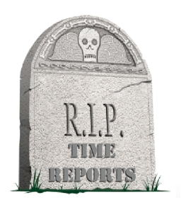 gravsten med texten RIP Time reports